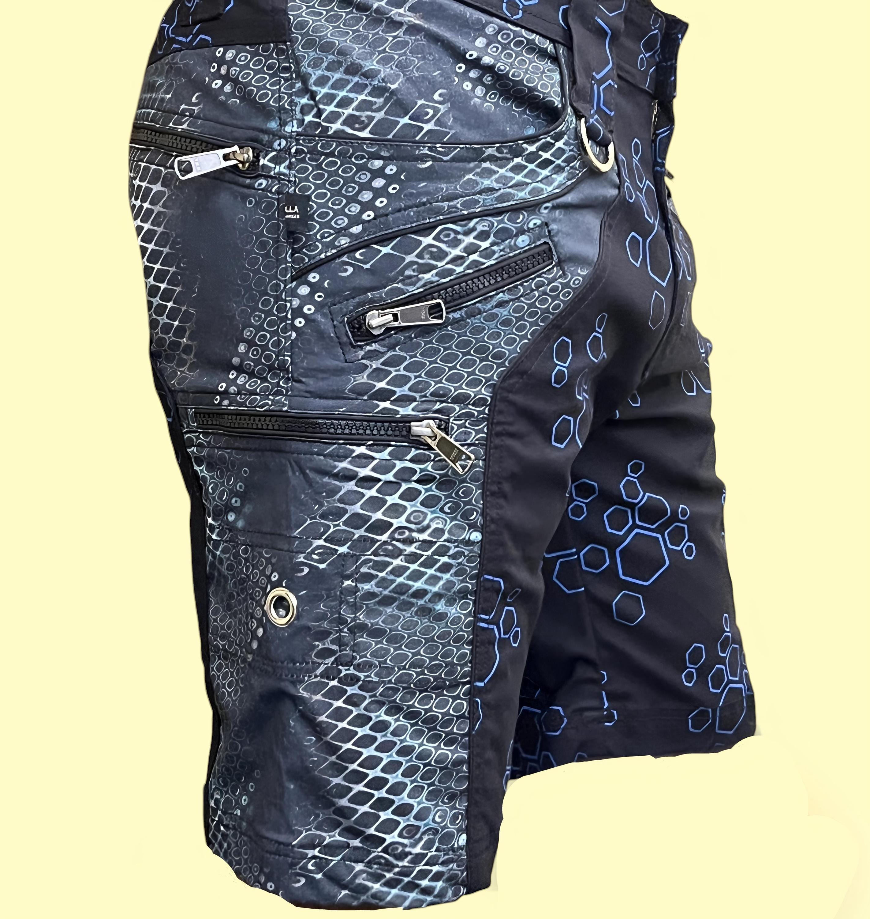 Python Cargos Men's Psytrance Cargo Shorts: Python Print Rave Festival Above the Knee ...