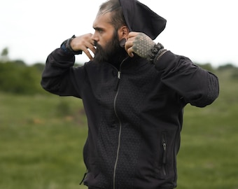 Geometriskt tryckt bomullsfleece med dragkedja: Vinterjacka