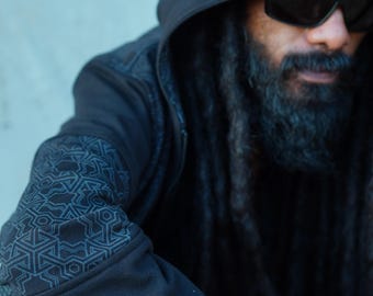 Men's Cotton Fleece Zip-Up Hoodie: Pythagoras Geometric Print Winter Jacket