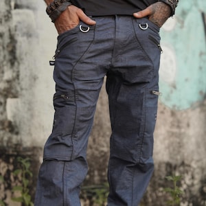 Abstract Dragon Art Cargo Pants: Stretch Cotton Utility Trousers