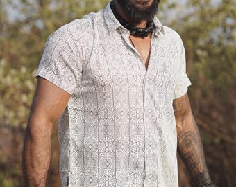 Geometric Art Men's Viscose Shirt: Psychedelic Rave Festival Wear