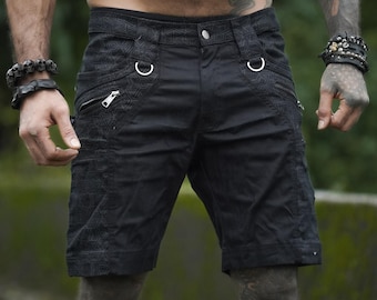 Herr Cargoshorts med utility-mönster: Geometrisk psykedelisk konst - Festival Rave Wear Shorts som går ovanför knäna