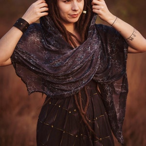 Witch Bamboo Scarf: Abstract Blue Pattern, Lightweight Shawl