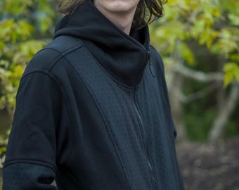 CLOVER VORTEX | Psychedelic Hoodie | Black Cotton Fleece Streetwear Hoodie with Geometric Art Print | Winter Wear for Men & Women