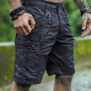 PYTHAGORAS ABSTRACT NY Shorts - Men&#39;s Artwear Multi Pocketed Cargo Shorts | Men&#39;s Up Knee Premium Cotton Partywear Shorts