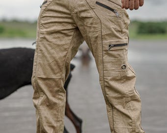 Men's Geometric Cargo Pants: Stretch Cotton Festival Rave Cargos