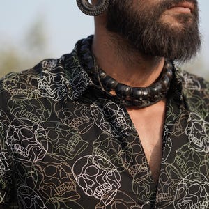 Men Viscose Shirt Psychedelic Wear - Gothic Wear Skull Pattern | SKULL FIST Men Unique Artwear, Party Wear, Summer Wear Shirts, Casual Wear