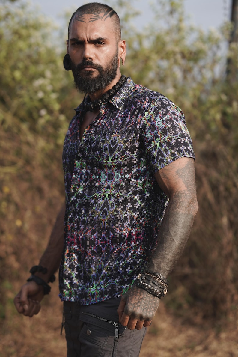 Men Bamboo Shirt Festival Wear Shirt - Bohemian Wear Shirt, Psychedelic Clothing, Eco-friendly Shirts, Partywear Shirt, Summer Wear Shirts