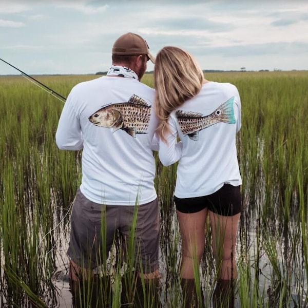 His and Her Performance Redfish Fishing Shirts