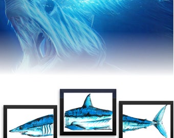 Mako Shark Trio Art Print Set