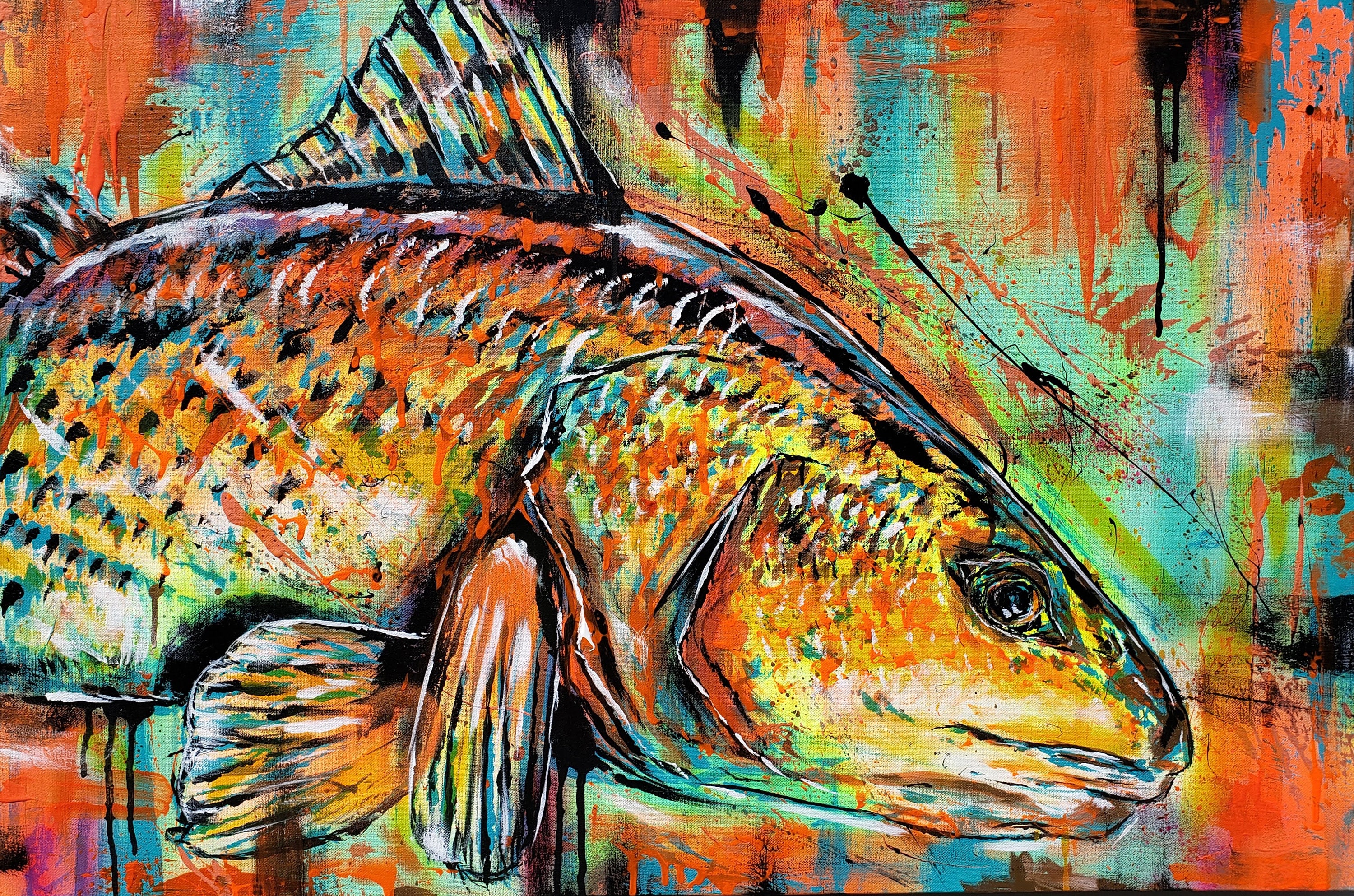 Society6 ケース Fishes In Geometrics (Red) Red Grouper - Gyotaku Fish Rubbing - Limited Edition Print