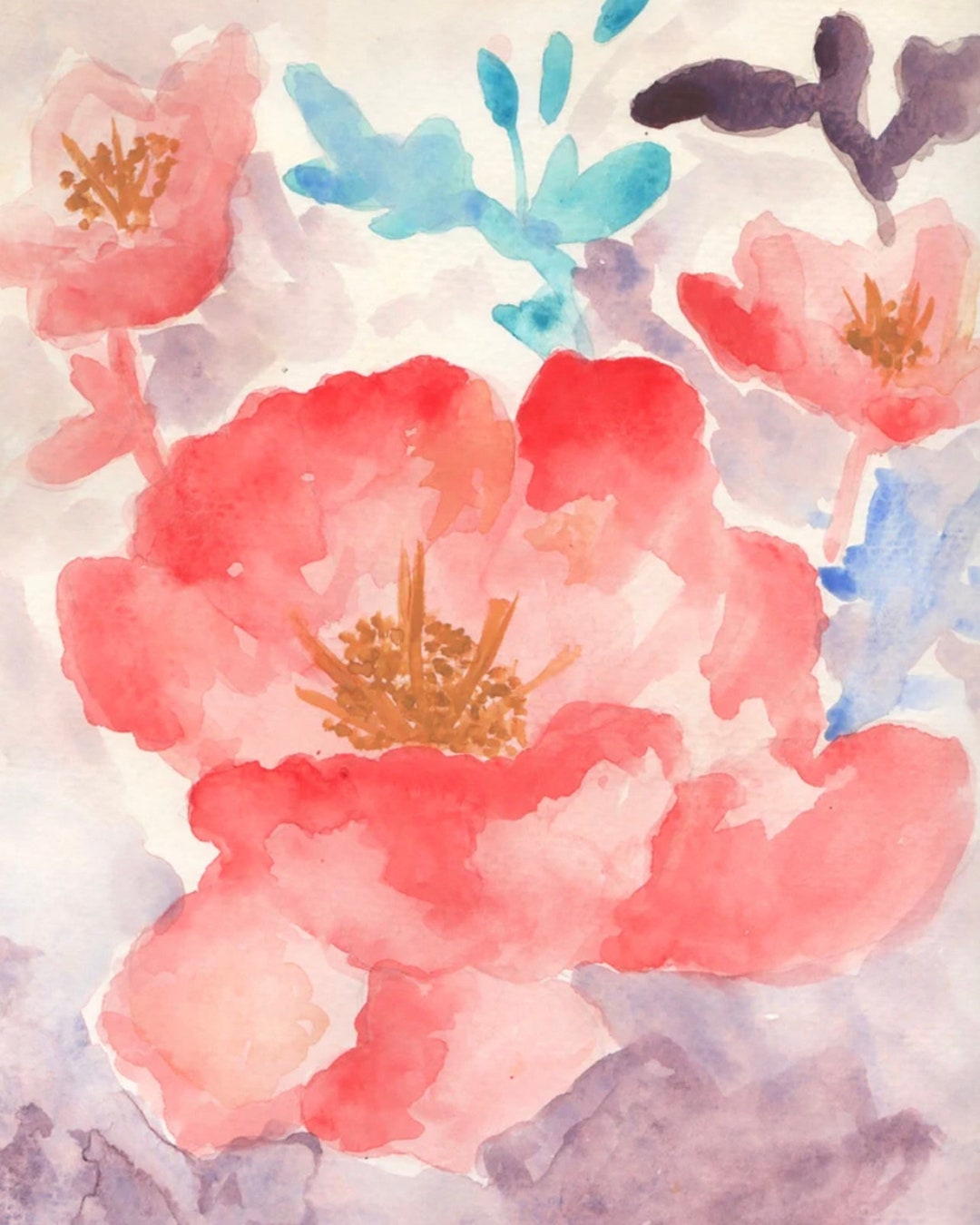 Floral Wall Art, Pink Flower Wall Art, Pink Flower Watercolor, Nursery