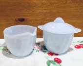Fire King Blue Swirl Creamer and covered Sugar Bowl set blue milk glass