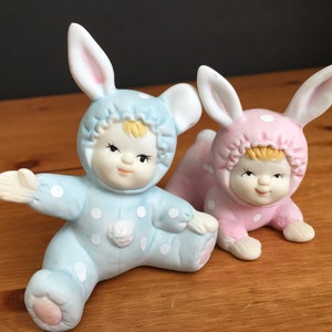 Polka Dot Bunnies Kids in Bunny pajamas Bunny Babies figurines