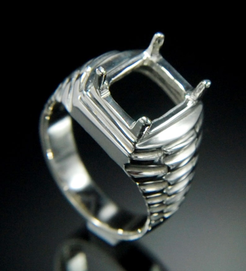 Men blanks silver ring semi mount setting for rectangle Etsy