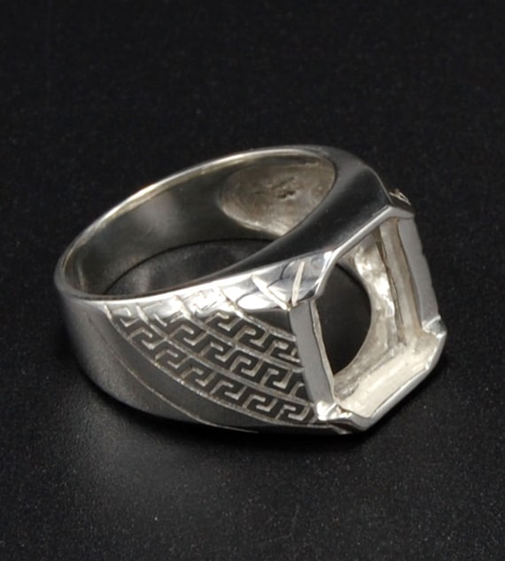 Esty /& Me Mens 9x7 Octagon Cut Simulated Sapphire Ring in Sterling Silver