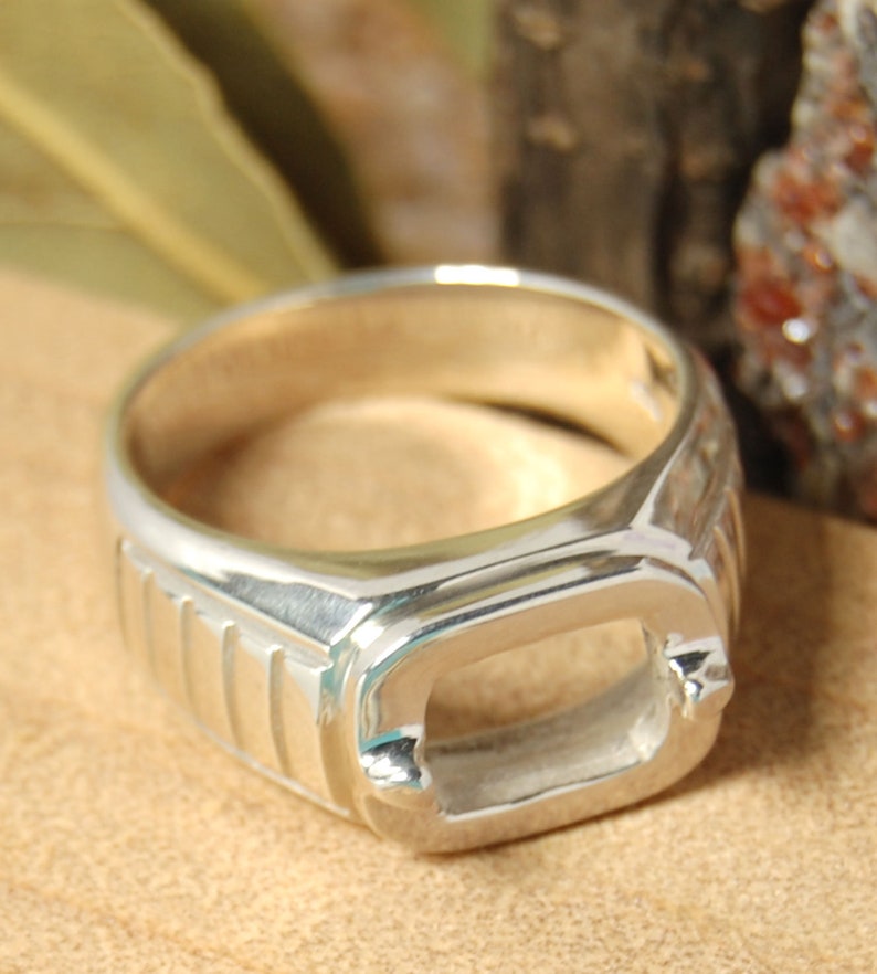 Men blanks silver ring semi mount setting for rectangle Etsy