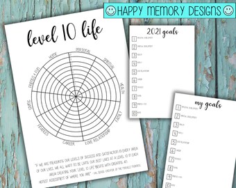 Rastreador Bullet Journal - Paquete de vida de nivel 10, objetivos mensuales, revisión de fin de mes - Descarga digital/imprimible