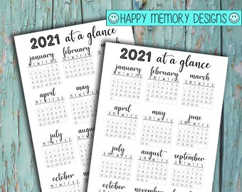 Bullet Journal tracker - 2021 Year at a Glance Calendar - Digital Download/ Printables 2