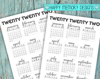 Rastreador Bullet Journal - Calendario de un vistazo al año 2022 - Descarga digital / Imprimibles 2