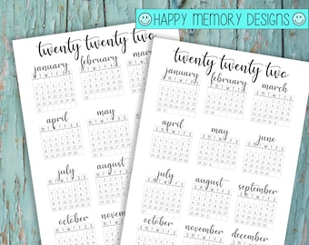 Rastreador Bullet Journal - Calendario de un vistazo al año 2022 - Descarga digital / Imprimibles 2