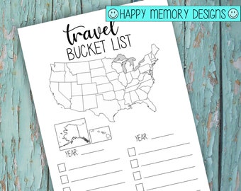 Rastreador Bullet Journal - Travel Bucket List - EE. UU. - Descarga digital / Imprimible