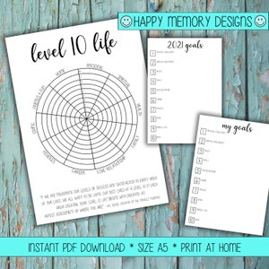 Bullet Journal tracker - Level 10 Life Bundle, Month Goals, End of Month Review - Digital Download/ Printable