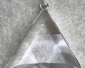 Clear Quartz Vogel Configuration Triangle Pendant w/inclusions
