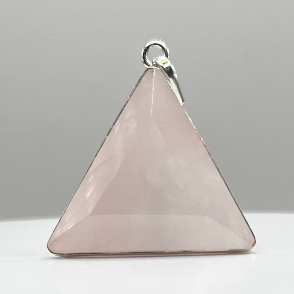 Crystal Rose Quartz Vogel type Triangle Pendant w/possible inclusions Gemstone Love Crystal Heart Chakra Quartz Meditation Psychic Gift love