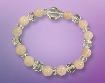 Rose Quartz, Clear Quartz. Moonstone Bracelet, Reiki Infused, Love , Chakra Bracelet, Crystal Healing