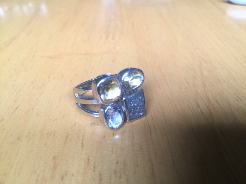 Citrine /& Druzy size 9 sterling silver ring Quartz