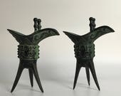 A Chinese bronze censer incense burner Foo Dog style Pattern set of 2