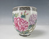 A Chinese Famille Rose Floral Egg Shell Porcelain Tea Cup Qianlong Mark