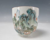 A Chinese Famille Rose Landscape Egg Shell Porcelain Tea Cup Qianlong Mark