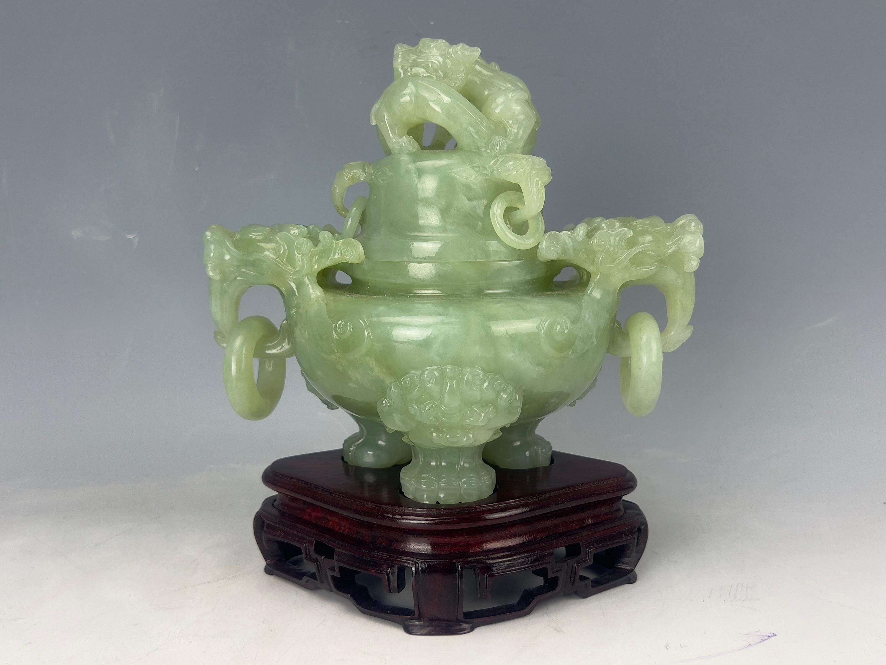 木製台座付き中国青磁翡翠香炉 - Etsy 日本