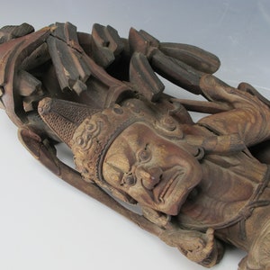 A Chinese Antique style Beautiful Wood Buddha Elephant Carving Wall Decoration Pattern