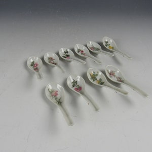 A Set of Ten Small Old Chinese Floral Porcelain Spoons