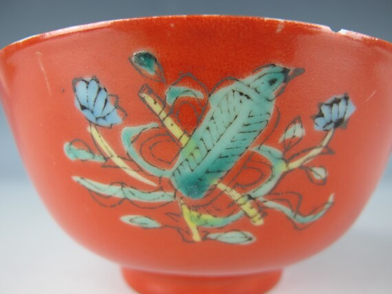 中国の赤い花と鳥の磁器のボウル - Etsy 日本