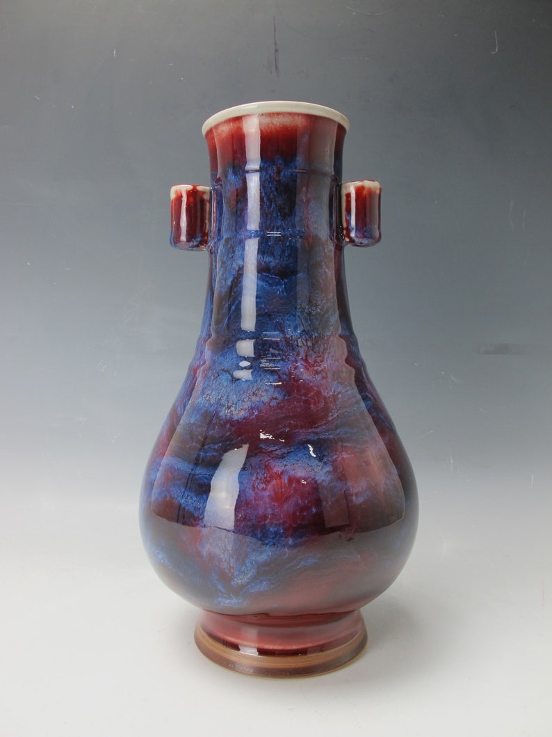 A Chinese Colorful Kiln Vase with handle 12.5\u201dH