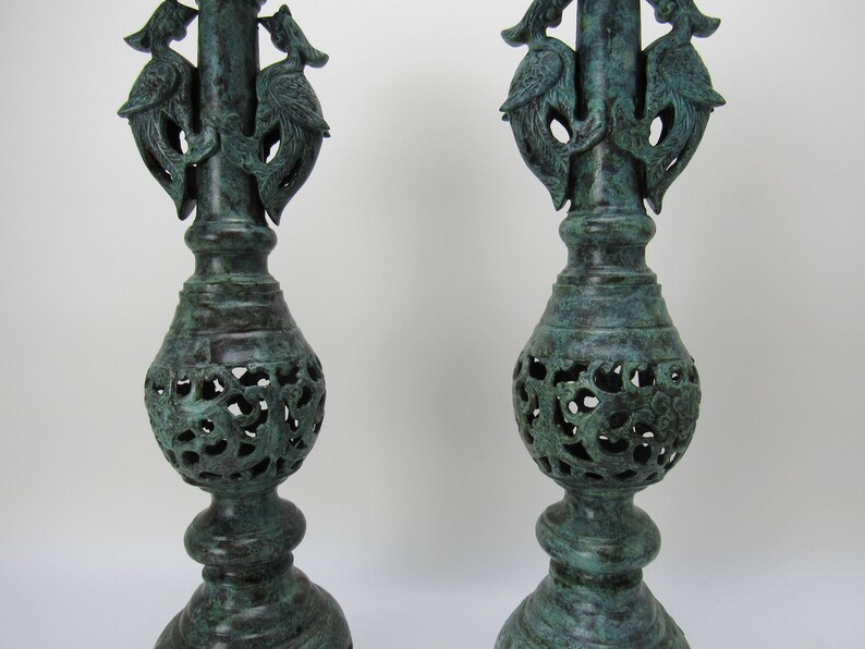 Chinese pair of Candlesticks candle holder Turquoise brass Etsy