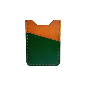 Minimalist Leather Card Wallet Handmade - Tan/Green - 3-Pockets