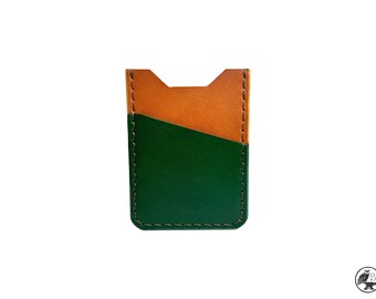 Minimalist Leather Card Wallet Handmade - Tan/Green - 3-Pockets