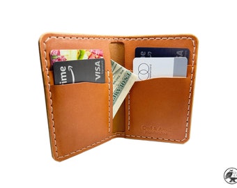 Verticale bifold portemonnee - tan - handgemaakte lederen portemonnee