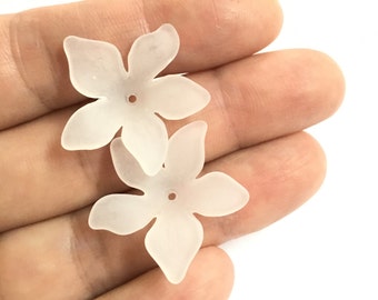 Lucite Acrylic Beads 12 pcs, Frosted, Dyed, Flower, acrylic flower beads 27x29mm, lucite flower beads, acrylic flowers, white flower beads