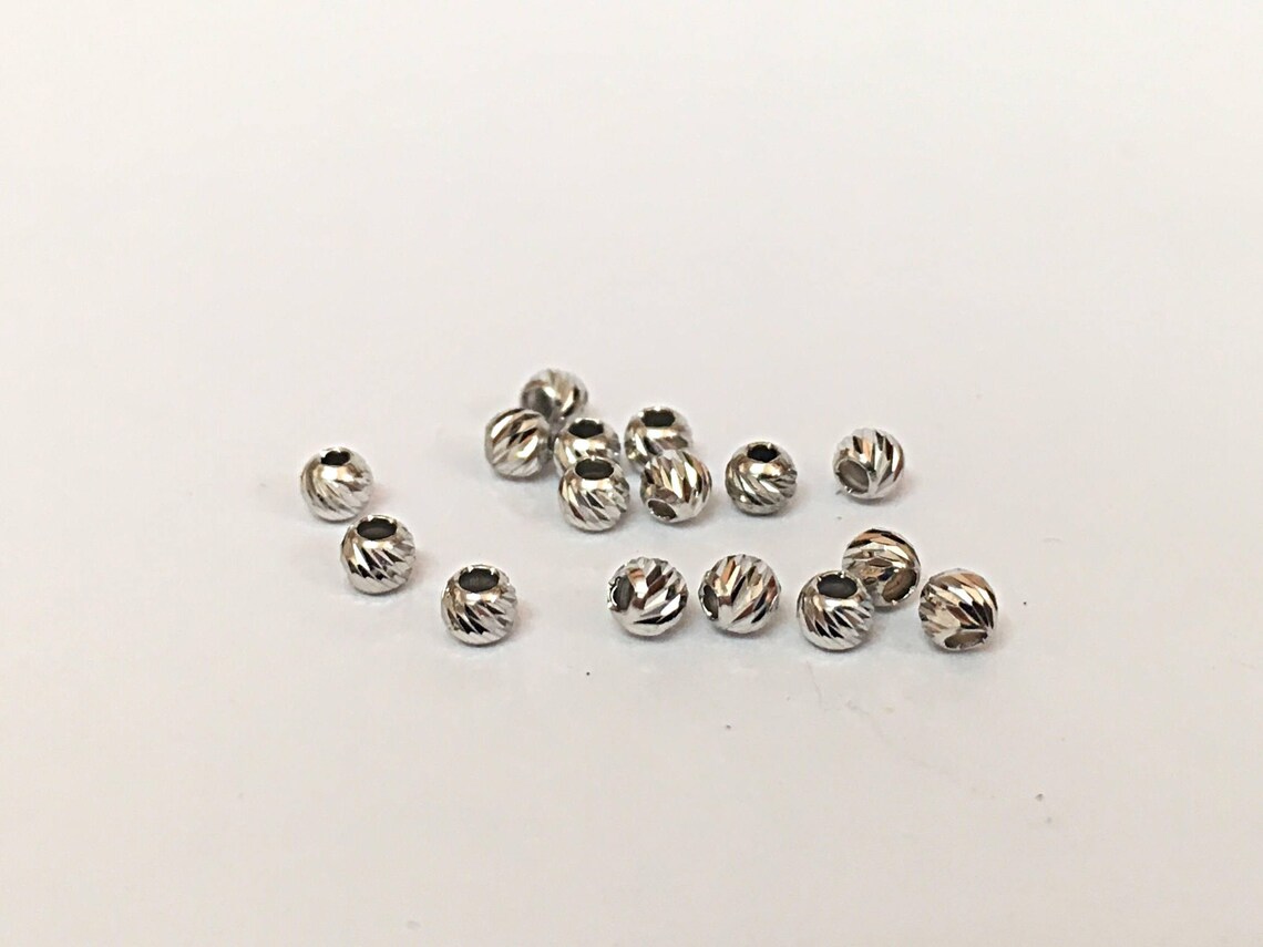 14K White Solid Gold Spacer Beads 3mm 1pcs Diamond Cut Etsy
