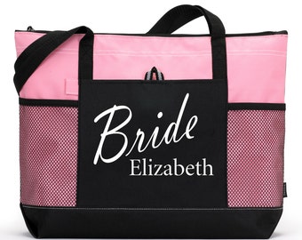Bride Bag:Heavy tote bag with Name, zippered main compartment,  Heavy canvas, Bridal Shower Gift, Bachelorette Party, Engagement, Carryall,