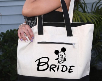 Bride Bag: Heavy tote bag  zippered main compartment,  Heavy canvas, Carryall, Walt Disney Bag, Minnie Mouse Bag,Mickey Mouse