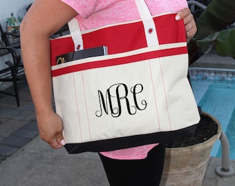 Personalized bag with monogram, Heavy tote bag, zippered, Heavy canvas, Carryall, Personalized Bag