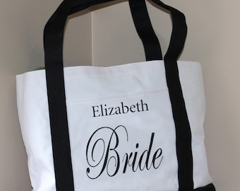 Bride Bag: Tote Bag  with Name, Bridal Shower Gift, Bachelorette Party, Engagement, Carryall, Tote Bag