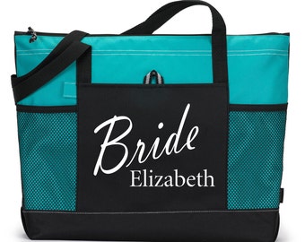 Wedding Bags, 7 Bags, Heavy tote bag with Name, zippered main compartment, Heavy canvas, Bridal Shower Gift, Bachelorette Party, Carryall,